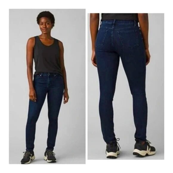 Prana Organic Cotton Sienna Mid-Rise Skinny Jeans In Deep Blue Size 6 / 28 EUC - Picture 1 of 11